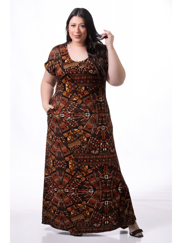 2558 VESTIDO VISCOLYCRA ESTAMPADA LONGO PLUS  SIZE 