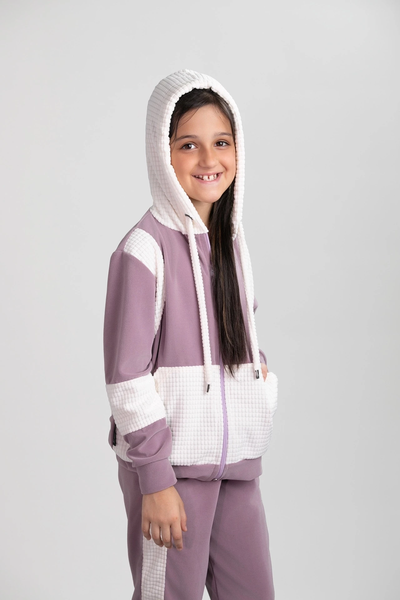 REF : 52928 JAQUETA PLUSH  E GRID CANGURU INFANTIL 10 AO 16